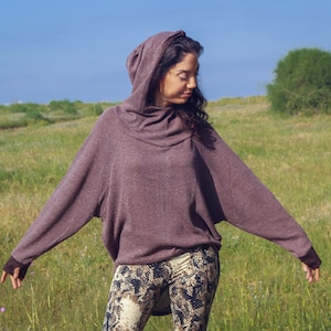 Grey Cowl Neck Hoodie Etsy