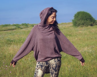 Boho Wear, Sweatshirt Hoodie, Pullover Shirt, Long Shirt for Women, Winter Fashion, Yoga Top, Festival Shirt, Cowl Neck Shirt, Purple Shirt