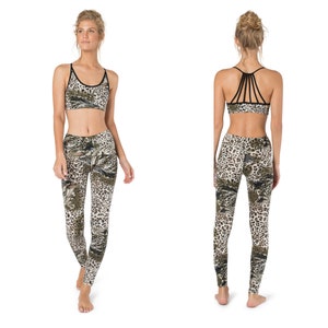 Gym Workout, Two Piece Set, Top and Leggings, Yoga Pants, Workout Bra, Women Leggings, Sports Bra, High Waist Leggings, Leopard Leggings.