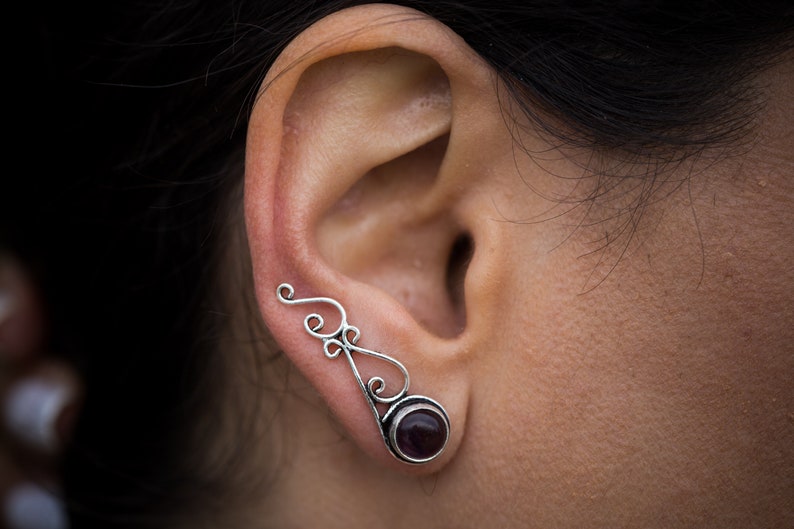 Amethyst Earrings Silver,Celtic Knot Earrings,Crawler Earrings Silver,Boho Gemstone Earrings,Tribal Earrings Silver,Climbing Earrings Silver