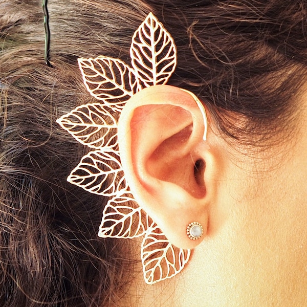 Brass Wrap Earring // Leaf Ear Wrap // Leaf Wrap Earring // Tribal Ear Wrap // Ear wrap Leaf // Ear Crawler // Ear Jacket // Brass Ear Wrap