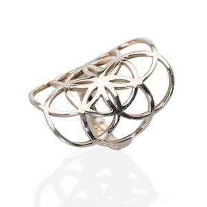 Sterling Silver Ring for Women, Flower of Life Ring,  Sacred Geometry Ring, Boho Jewelry, Seed of Life Ring, Mandala Ring, Adjustable Ring