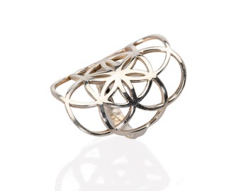 Mandala Ring, Flower of Life Ring, Sterling Silver Ring for Women, Sacred Geometry Ring, Boho Jewelry, Seed of Life Ring, Adjustable Ring