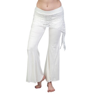 ATS weißer Rock über Leggings Hose für Festivals, Tribal Fusion Tanz etc. | Ausgefallene Schlaghose für Bauchtanz im Indianerstyle