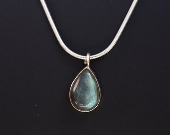 Labradorite Teardrop Necklace, Labradorite Necklace Sterling Silver, Labradorite Drop Necklace, Labradorite Pendant Necklace,Energy Necklace