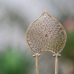 Gold Hair Fork, Tribal Hair Accessories, Brass Hair Stick, Hair Stick Metal, Japanese Hair Fork, Indian Hair Ornament, Gold Hair Stick