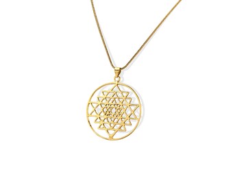 Sri Yantra Pendant Gold,Yoga Necklace for Women,Sacred Geometry Necklace,Yoga Necklace Gold,Long Boho Necklaces for Women,Gold Boho Necklace