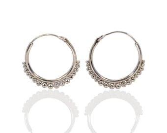 Silver Hoop Earrings for Every Day and Evening | Boho Chic Medium Hoops Unique Tribal 925 Sterling  | Bohemian Silver Earrings  for Women