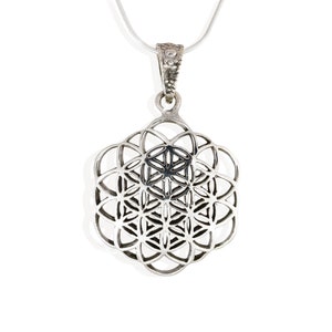 925 Silver Sacred Geometry Pendant Necklace | Sterling Flower of Life Pendant | Real Silver Spiritual, Meaningful and Symbolic Boho Jewelry
