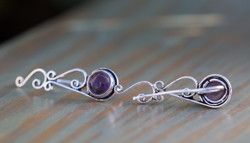Amethyst Earrings Silver,Celtic Knot Earrings,Crawler Earrings Silver,Boho Gemstone Earrings,Tribal Earrings Silver,Climbing Earrings Silver
