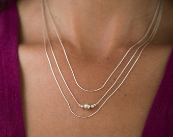 Conjunto de collar de capas de plata de ley, collar triple, collar de múltiples hilos de plata de ley, conjunto de collar de capas de plata de ley