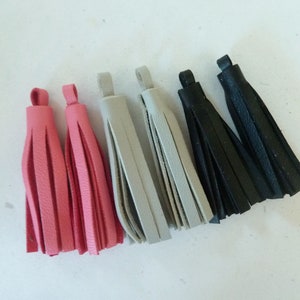 1.96 inc. 6 5 cm leather pompoms black smooth leather fringes