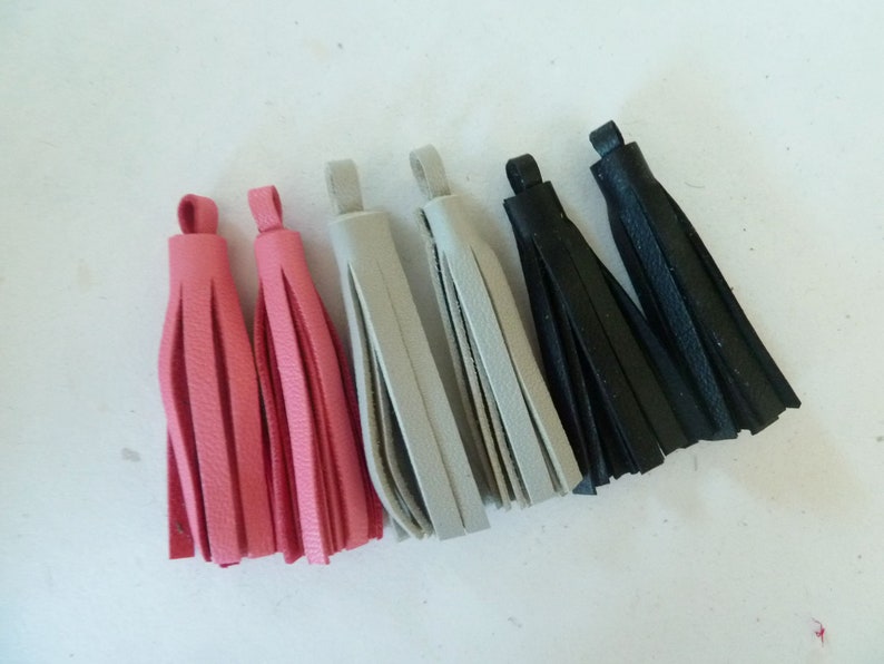 1.96 inc. 6 5 cm leather pompoms black smooth leather fringes