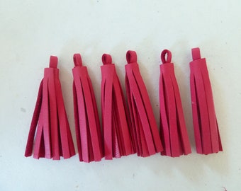 6 5 cm leather pompoms (1.96 inc.), light red smooth leather fringes