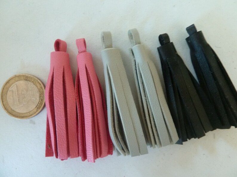 1.96 inc. 6 5 cm leather pompoms black smooth leather fringes