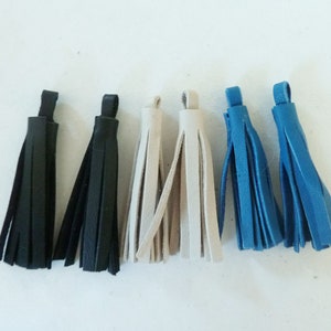 1.96 inc. 6 5 cm leather pompoms black smooth leather fringes