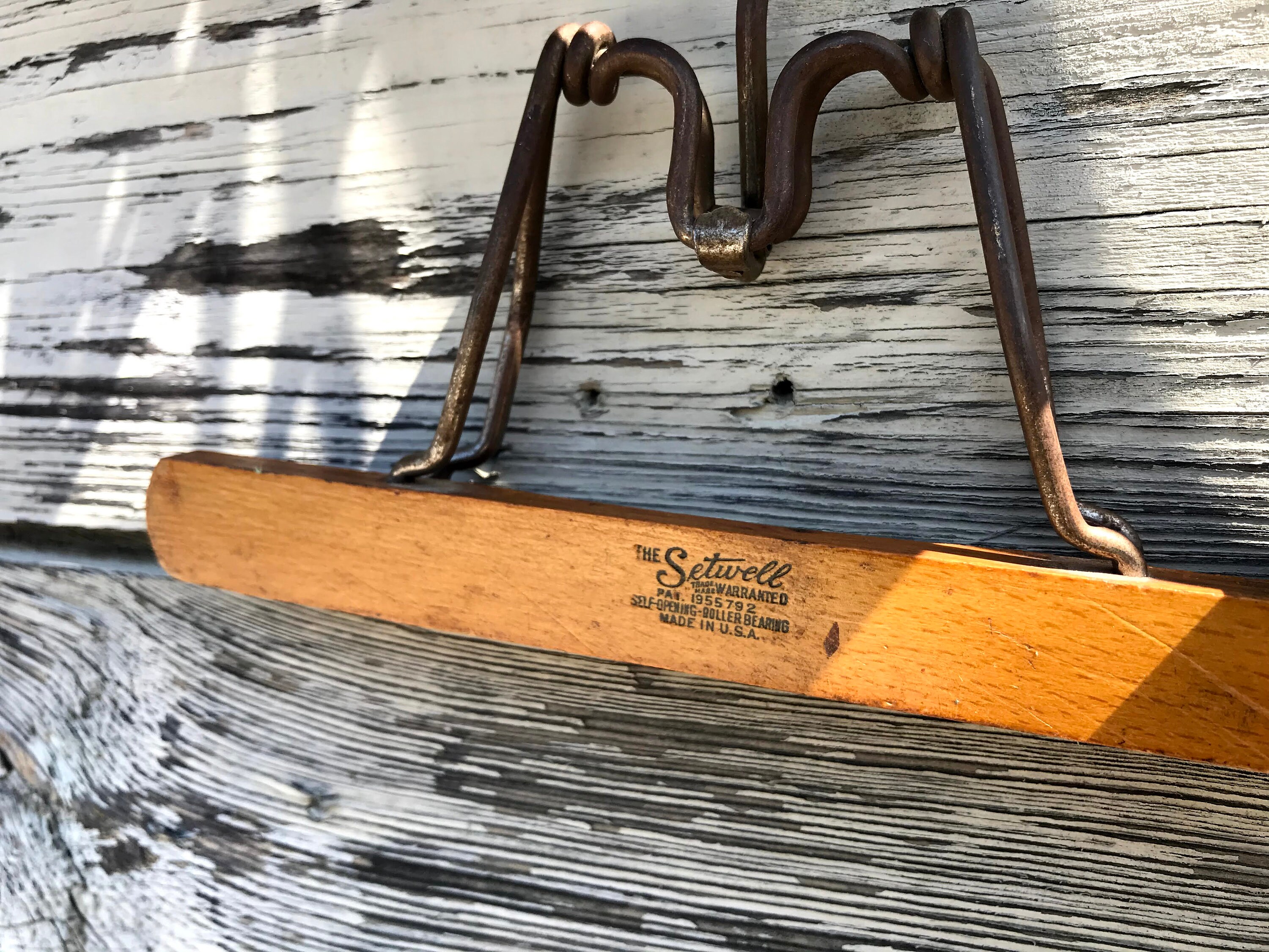 Vintage Setwell Wooden Hangers, Antique Clamp Style Clothes