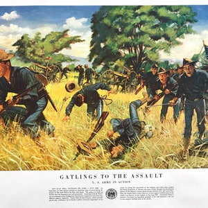 1953 Vintage Poster: Geschichte der US-Armee, "Gatlings To The Assault"