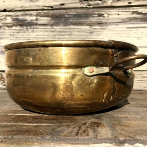 Antique Brass Bowl with Rivets, Brass Planter, Gold Home Decor, Collectible Brass Pot, Gift for Her, Birthday Gift, Anniversary Gift