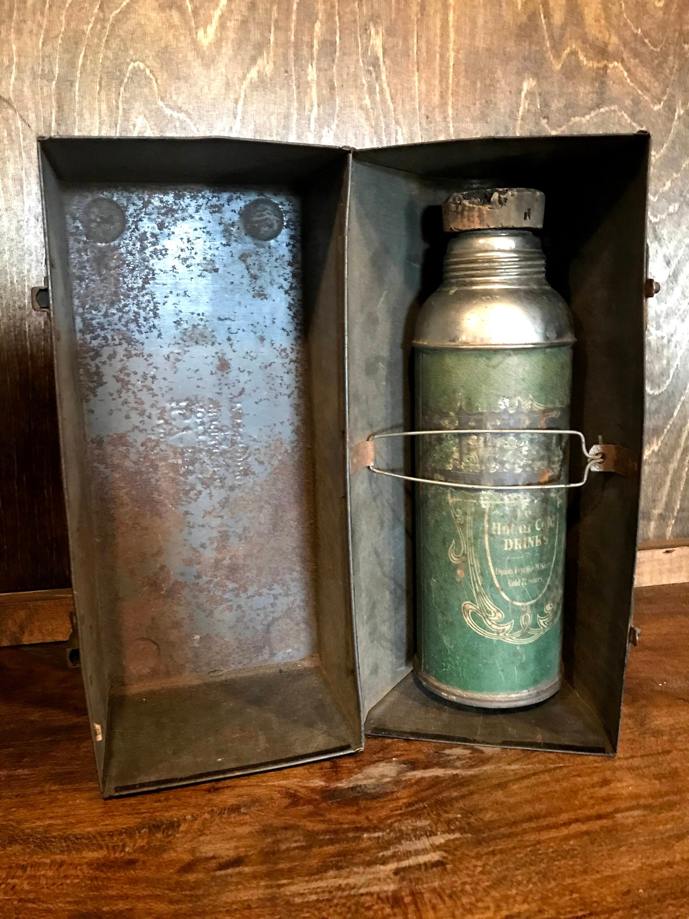 Vintage Lunch Box & Thermos, Icy Hot Thermos, Metal Lunchbox
