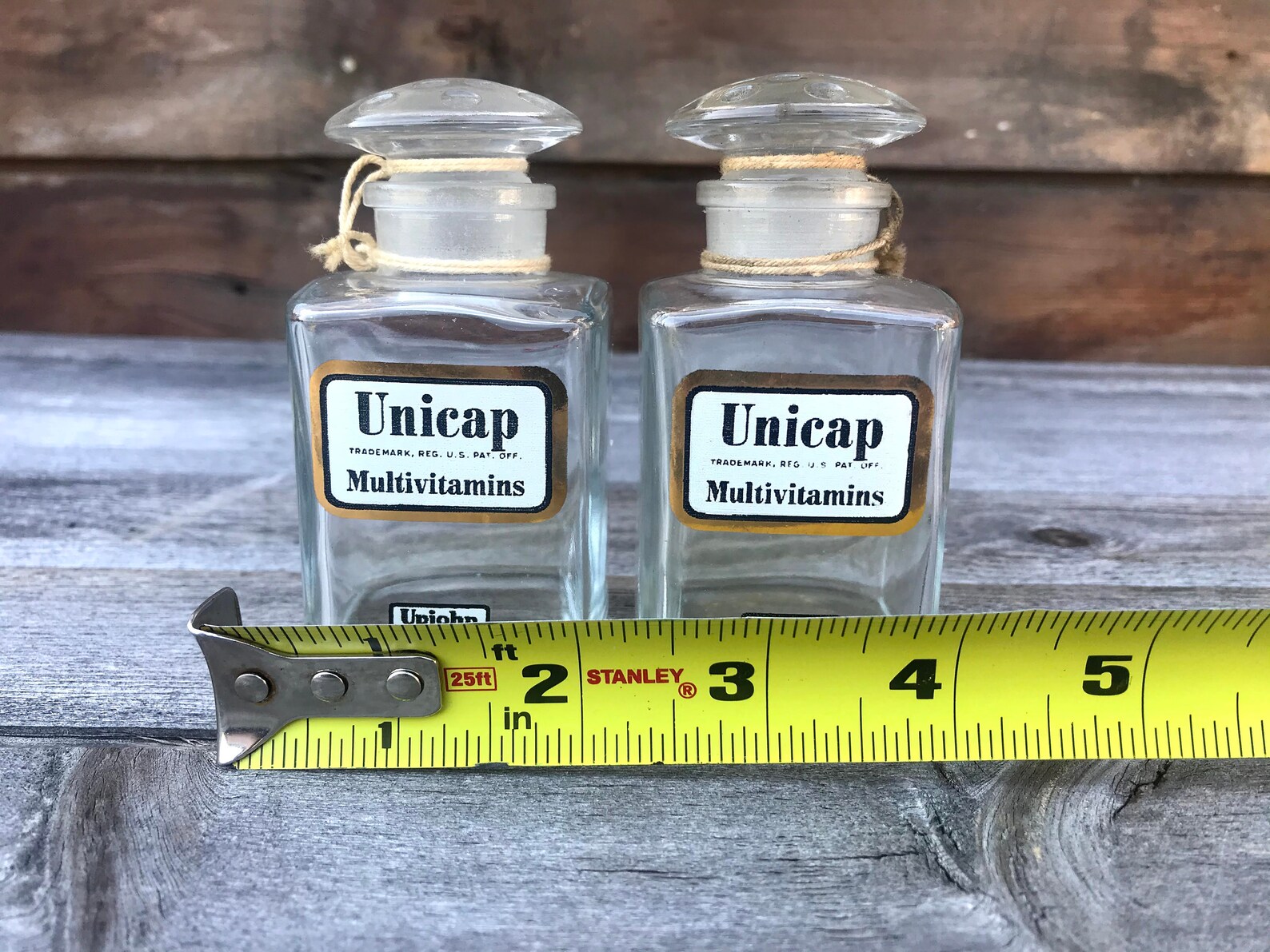 Vintage Upjohn Unicap Vitamin Jars, Set of 2, Disneyland Souvenir, Small Glass Bottle With