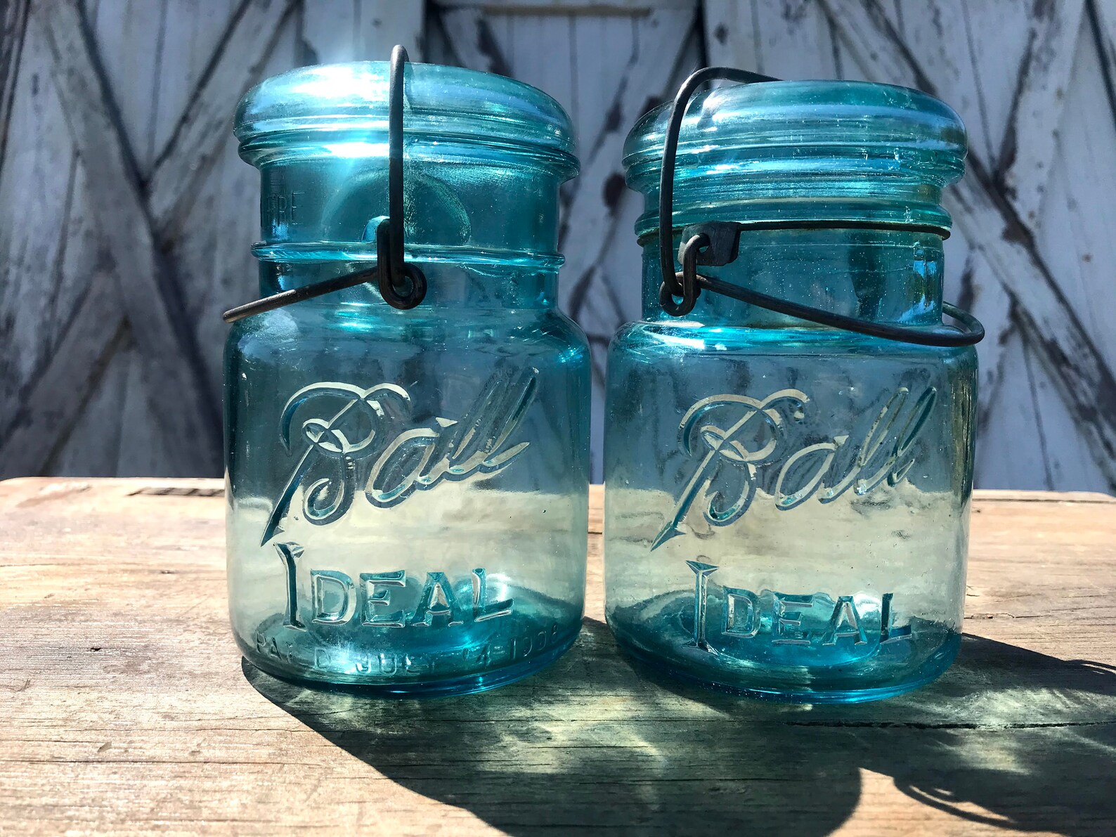 Blue Ball Jars, IDEAL Glass Lid Canning Jars, Antique Ball Jars, No. 8