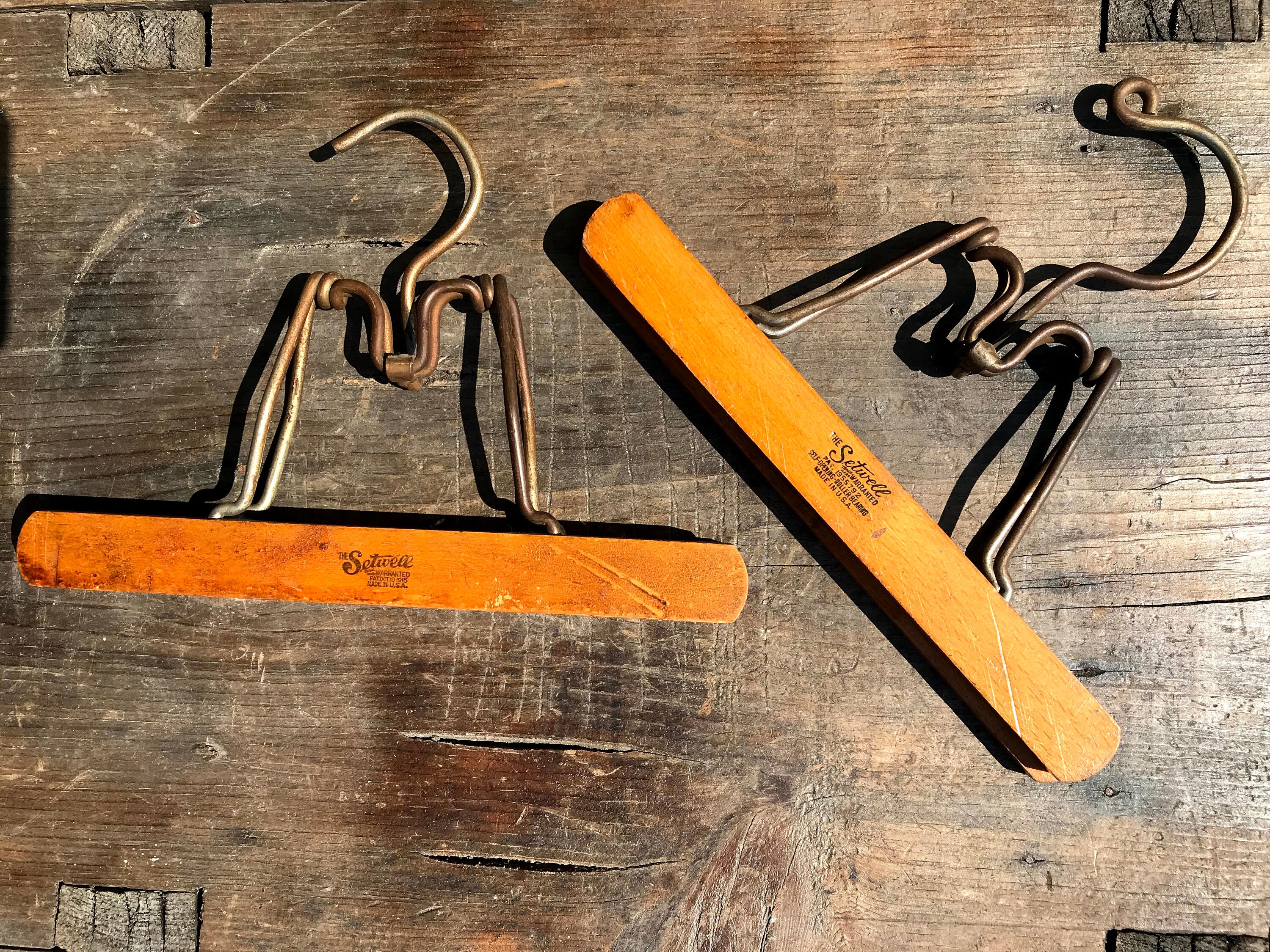 Vintage Setwell Wooden Hangers, Antique Clamp Style Clothes