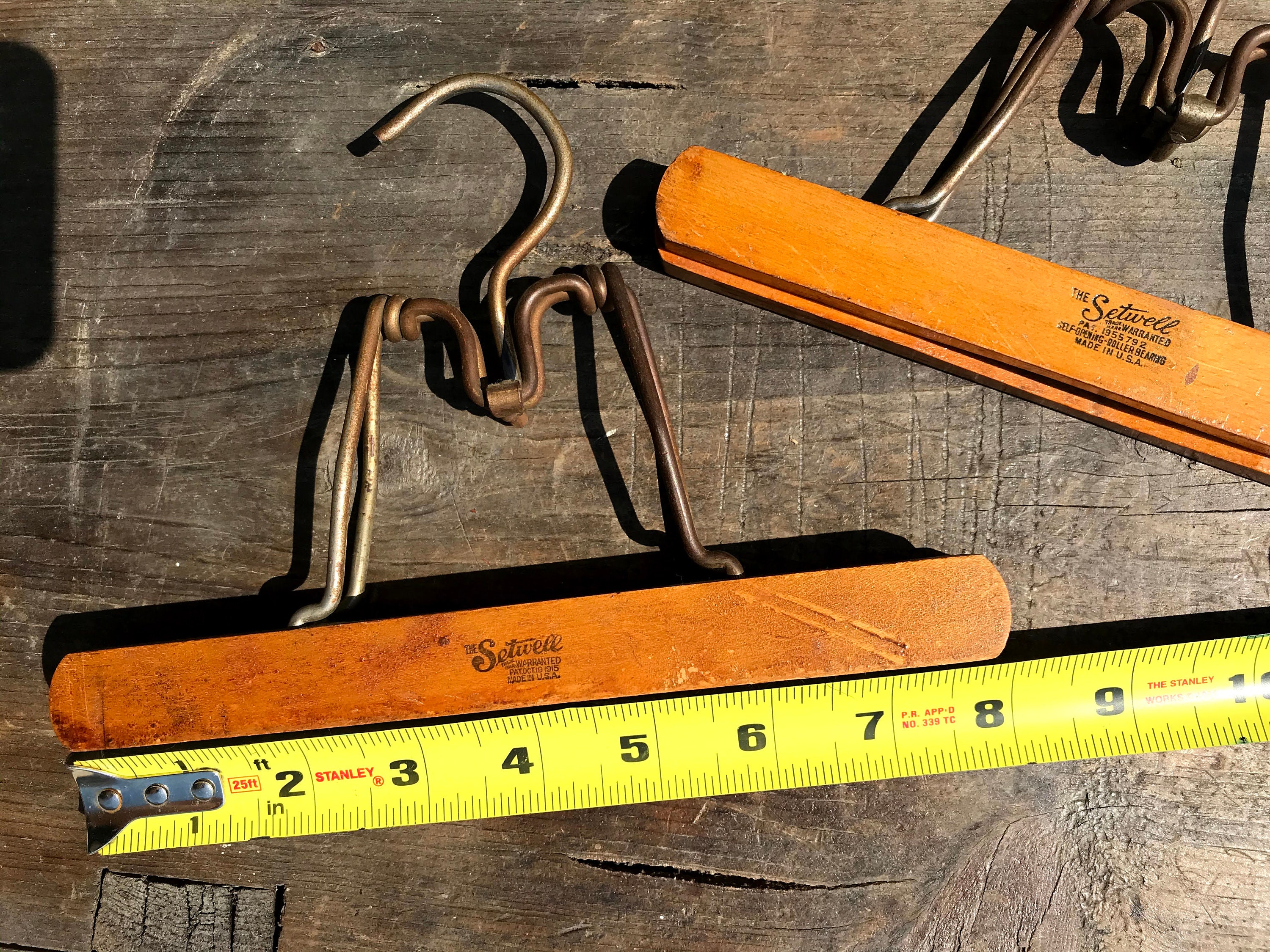 Vintage Setwell Wooden Hangers, Antique Clamp Style Clothes