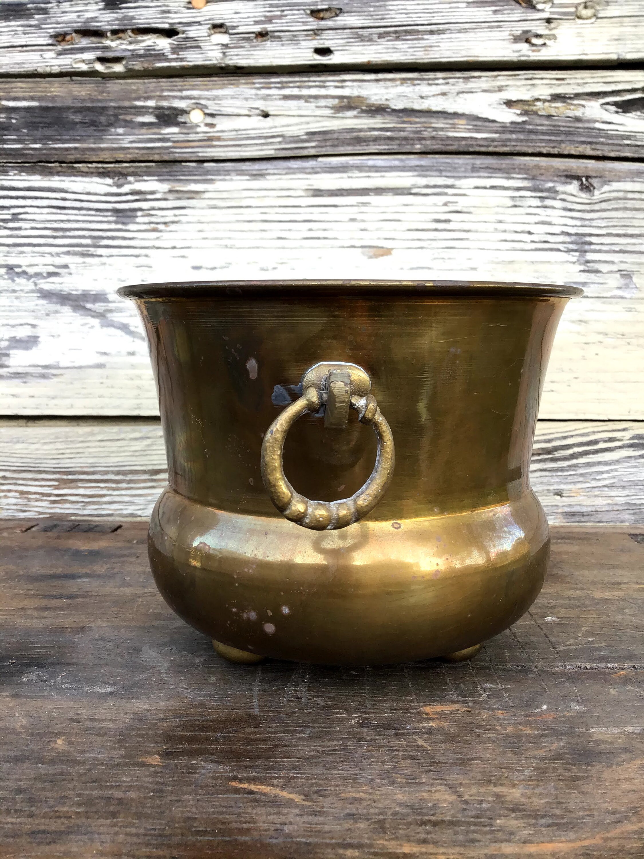 PWF Solid Brass India Vintage Brass Pot with Patina Etsy