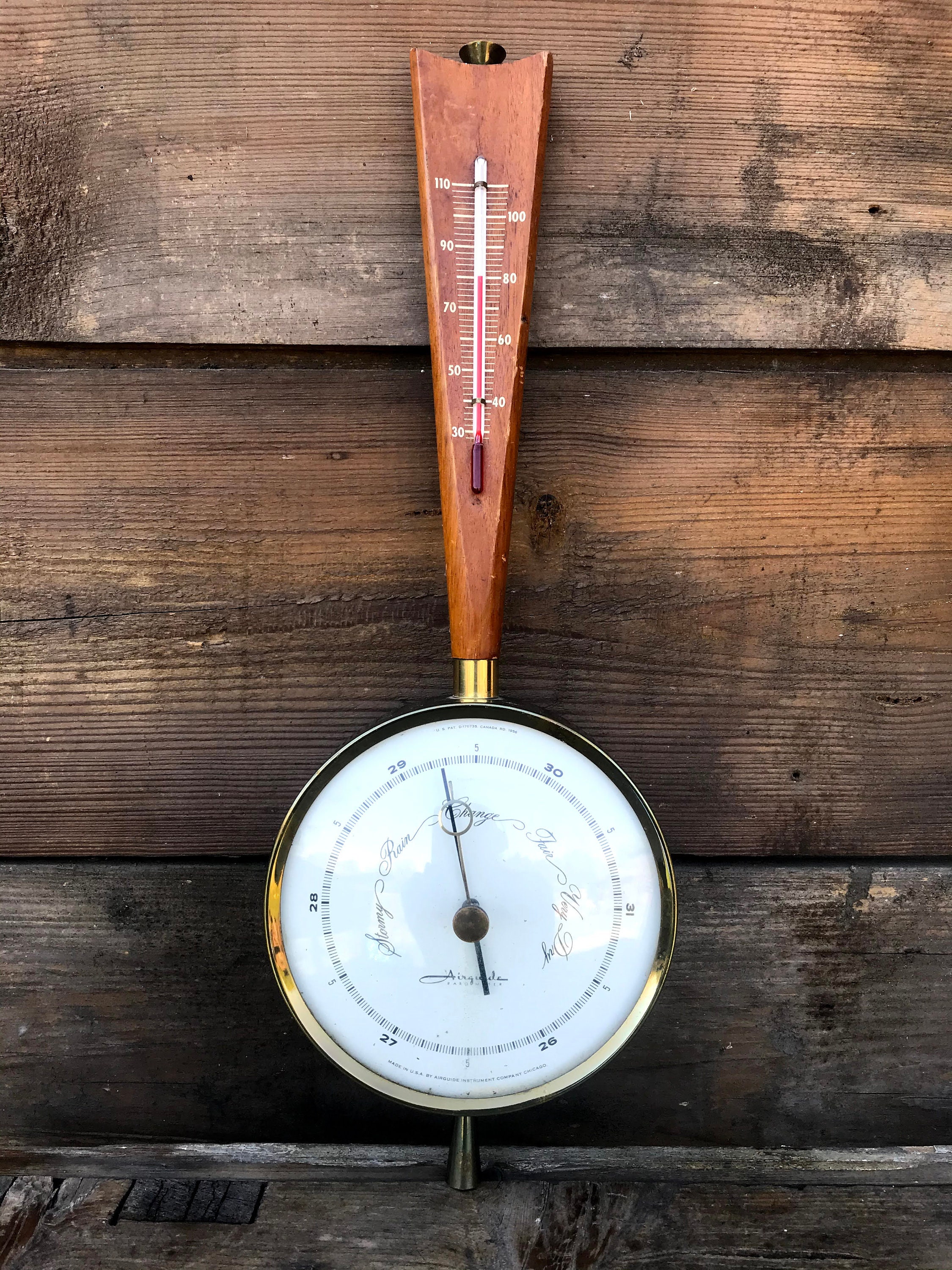 Vintage Airguide Mahogany Banjo Style Wall Barometer/Weather Station 29”H  EXC.