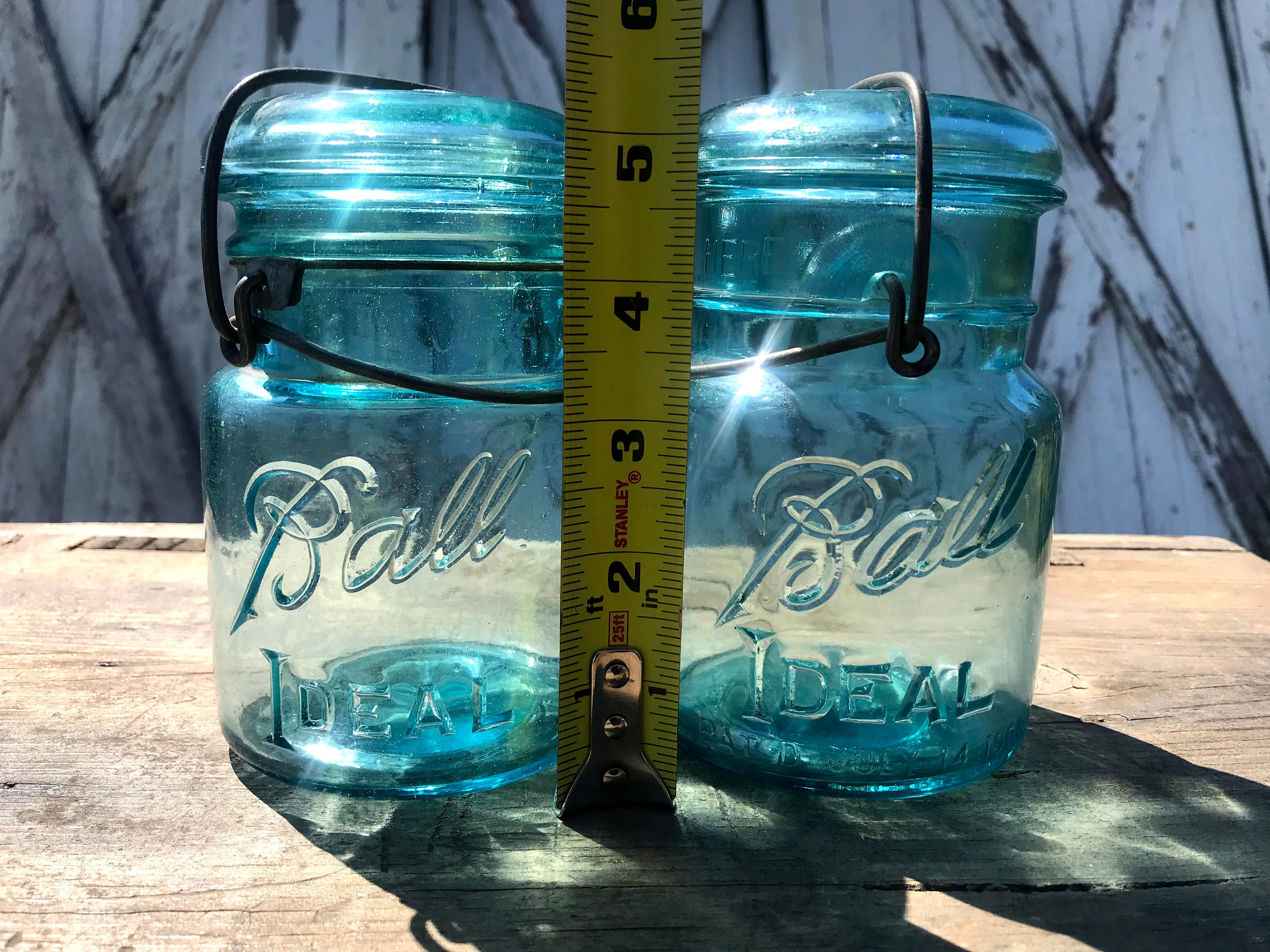 Blue Ball Jars, IDEAL Glass Lid Canning Jars, Antique Ball Jars, No. 8