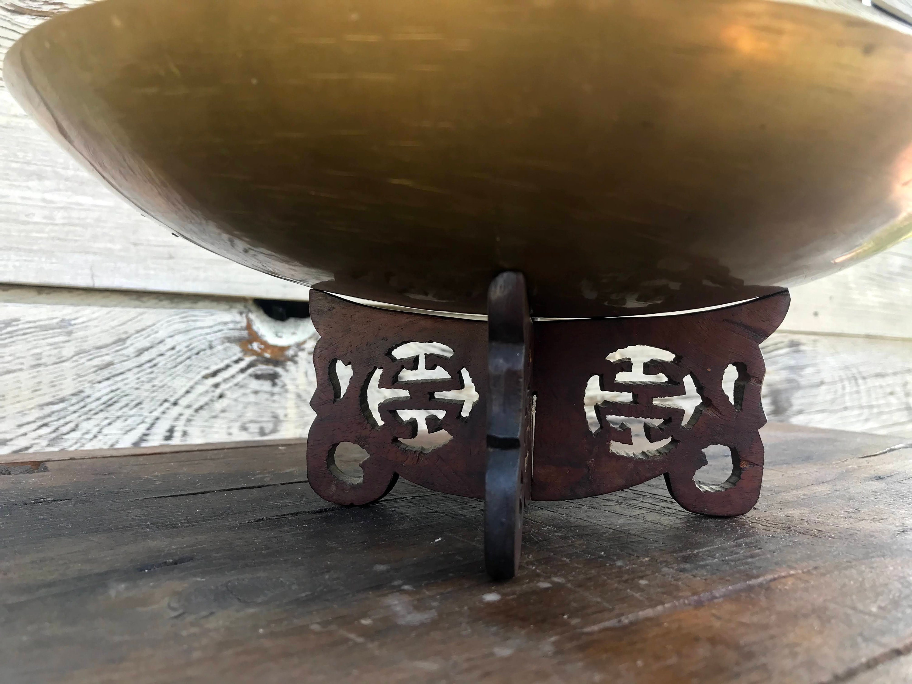 Antique Asian Brass Bowl With Stand Ceremonial Vintage Etsy