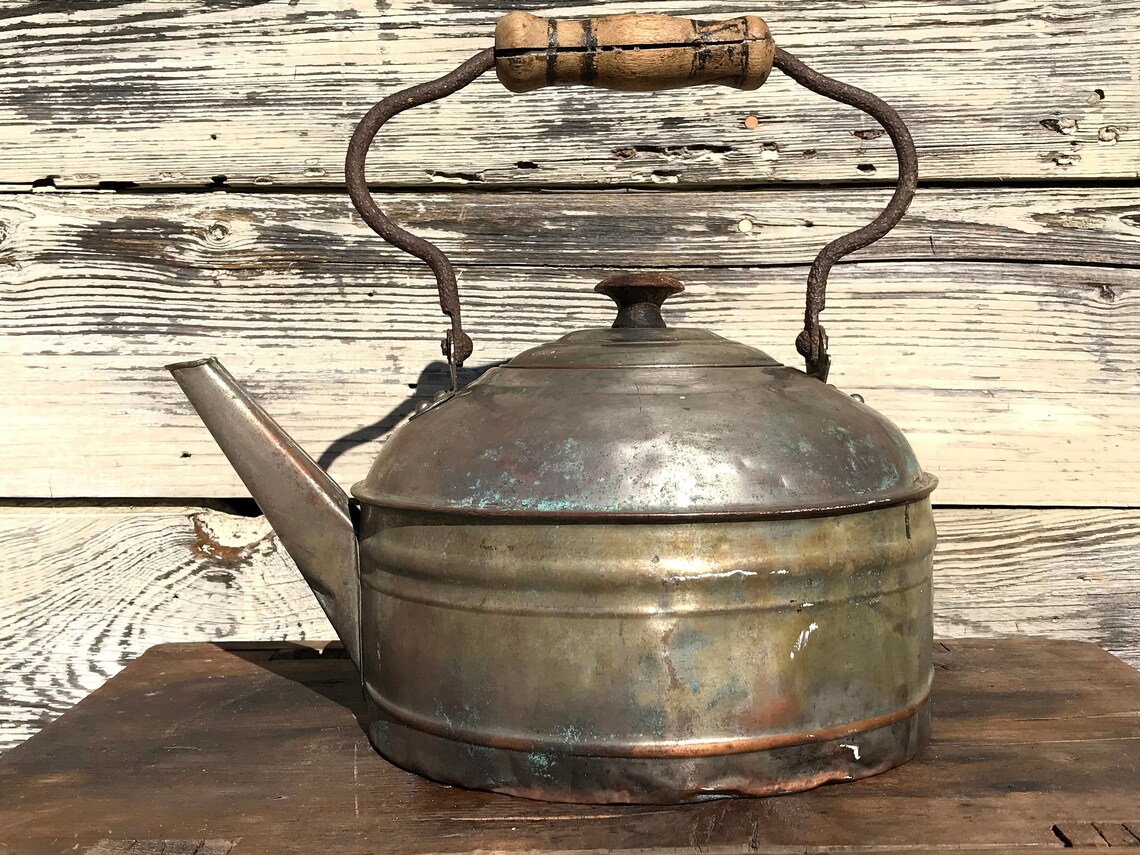 Antique ROME Nickelplated Copper Tea Kettle Vintage Teapot Etsy