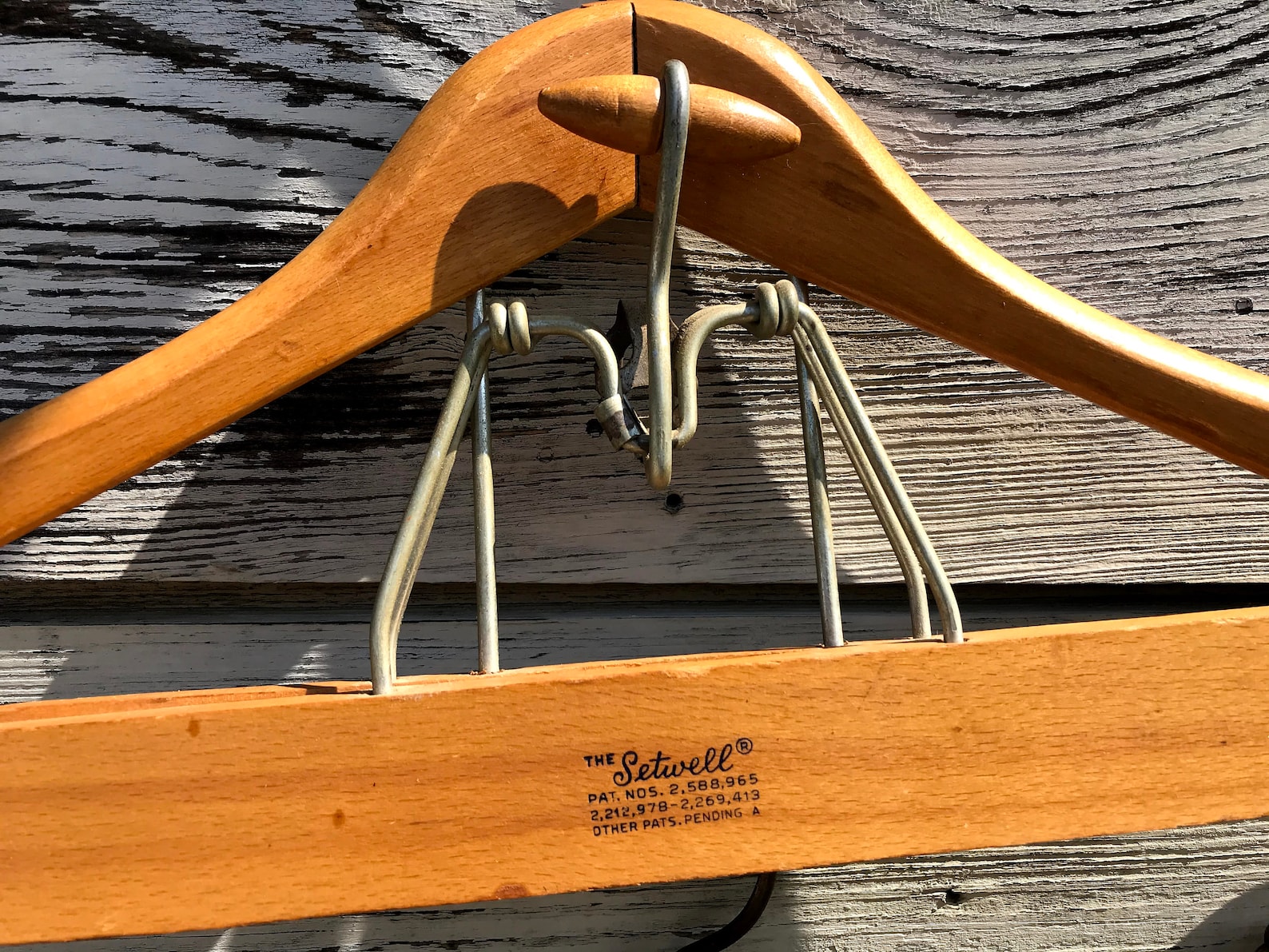 Vintage Setwell Wooden Hangers, Antique Clamp Style Clothes Hangers