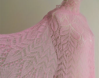 Handmade bridal stole "Iseut" knitted in pink mohair