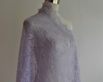 Wedding hand knit light gris lace shawl "Duchesse" in mohair on silk