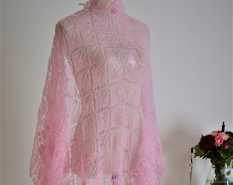 Handmade bridal stole "I am" knitted in pink mohair