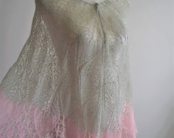 Lace shawl "A young rose" in victorian style, knitted in mohair on silk