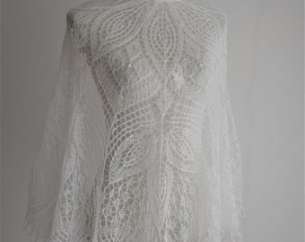 Handmade bridal stole "Anna cute" knitted in white mohair