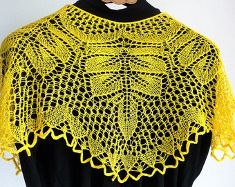 Shawl "Adventure" knitted in yellow cotton