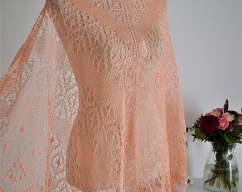 Wedding handknit light green shawl "Peach"