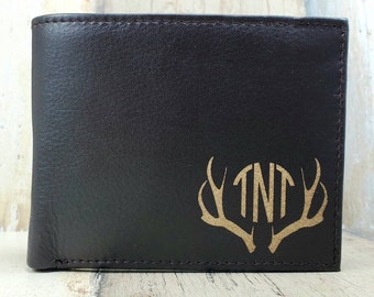Qermolas Personalized Leather Wallet Antlers Customized Text Wallets Gift for Women 