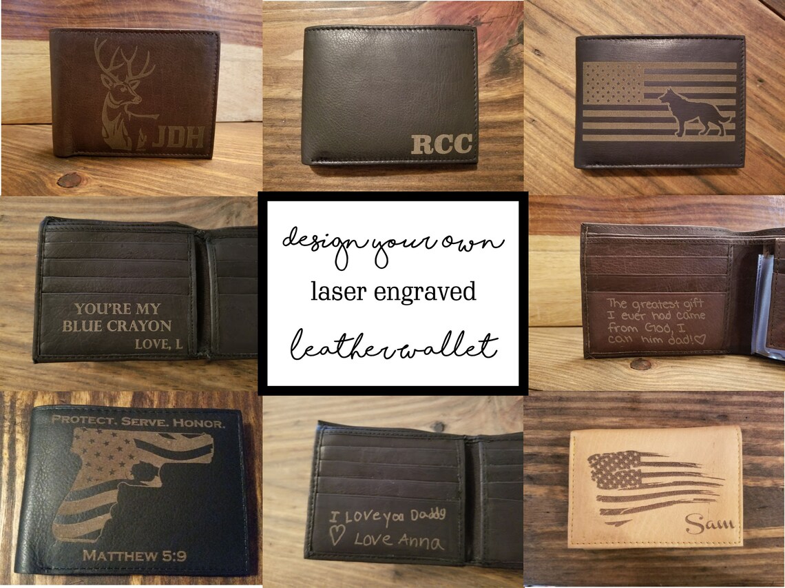Custom Laser Engraved Genuine Leather Wallet Custom Wallet Etsy