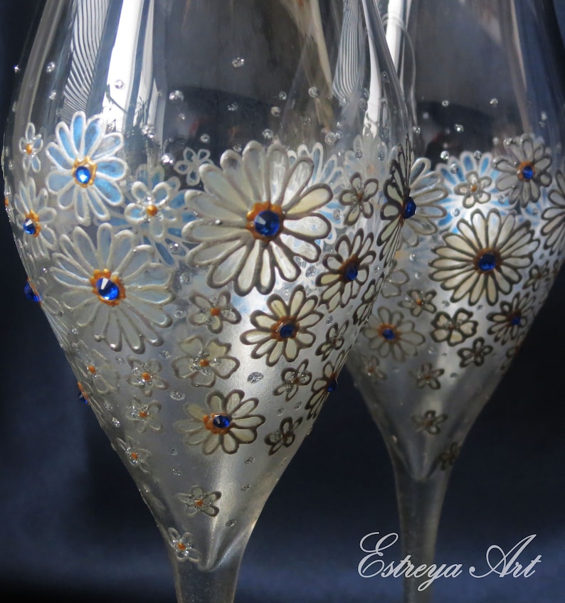 Hand painted wine glasses silver wedding 5th anniversary Etsy