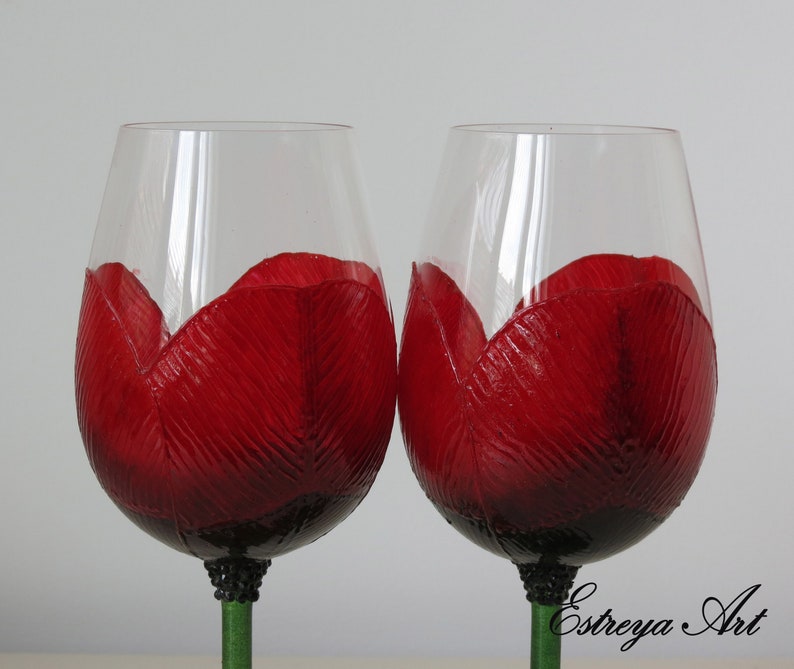 Hand painted wine glasses with tulips wedding gift spring Etsy