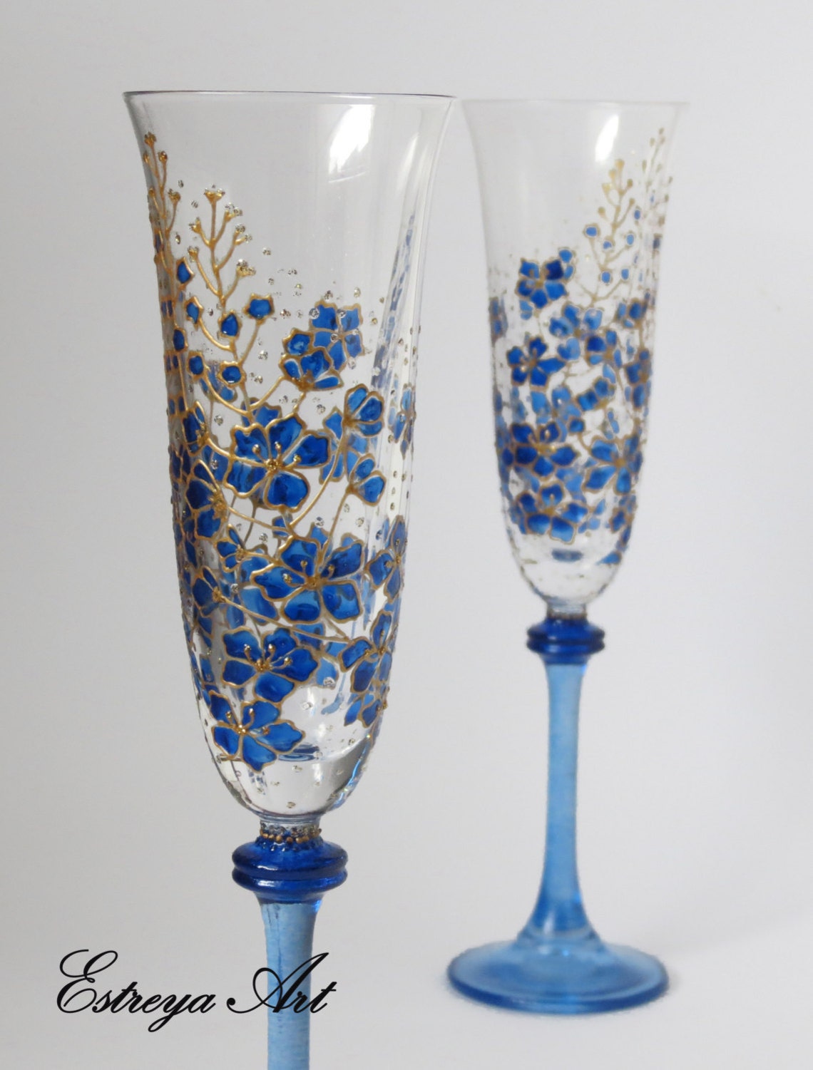 Hand painted wedding flutes blue wedding royal blue and Etsy