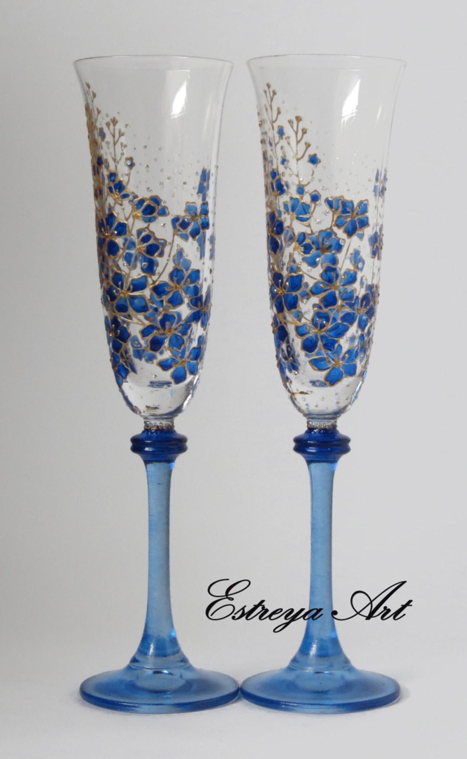 Hand painted wedding flutes blue wedding royal blue and Etsy