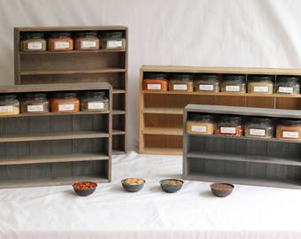 Spice Rack System With Bottles Labels and Hardware. Solid Wood, Wall Mount or Counter Top, Rustic, Farmhouse, Pallet Style