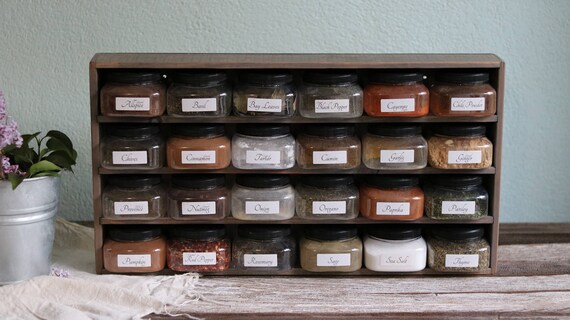 Spice Rack System With Bottles Labels and Hardware Wall Mount or Counter Top Kitchen Organization Rustic Farmhouse Style Pallet Style Etsy
