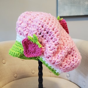 STRAWBERRY SHORTCAKE inspired slouchy newsboy hat, cosplay, rave